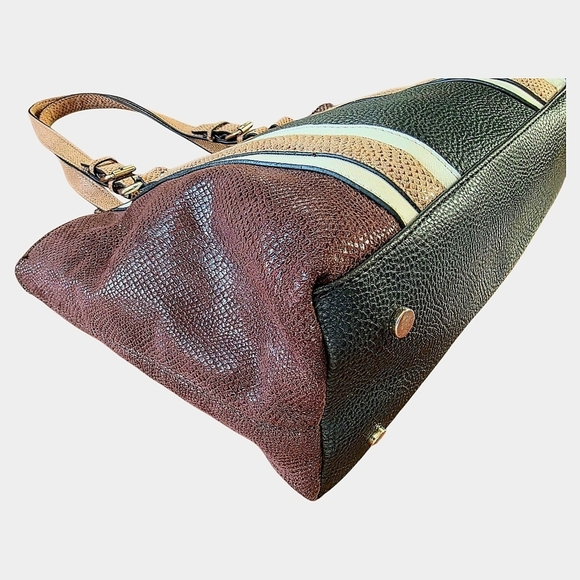 👜 Dana Buchman Brown Striped Tote Bag w/ Faux Suede Accents - Picture 11 of 16